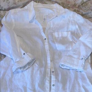 Sigrid Olsen White Linen Button-Down Shirt